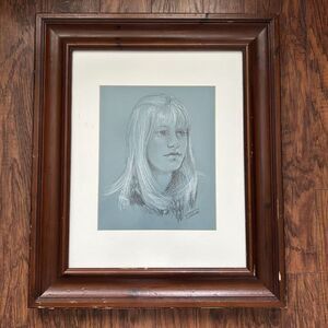 Nancy Lunsford Original Drawing 1972 Vintage Portrait Woman Charcoal Pastel